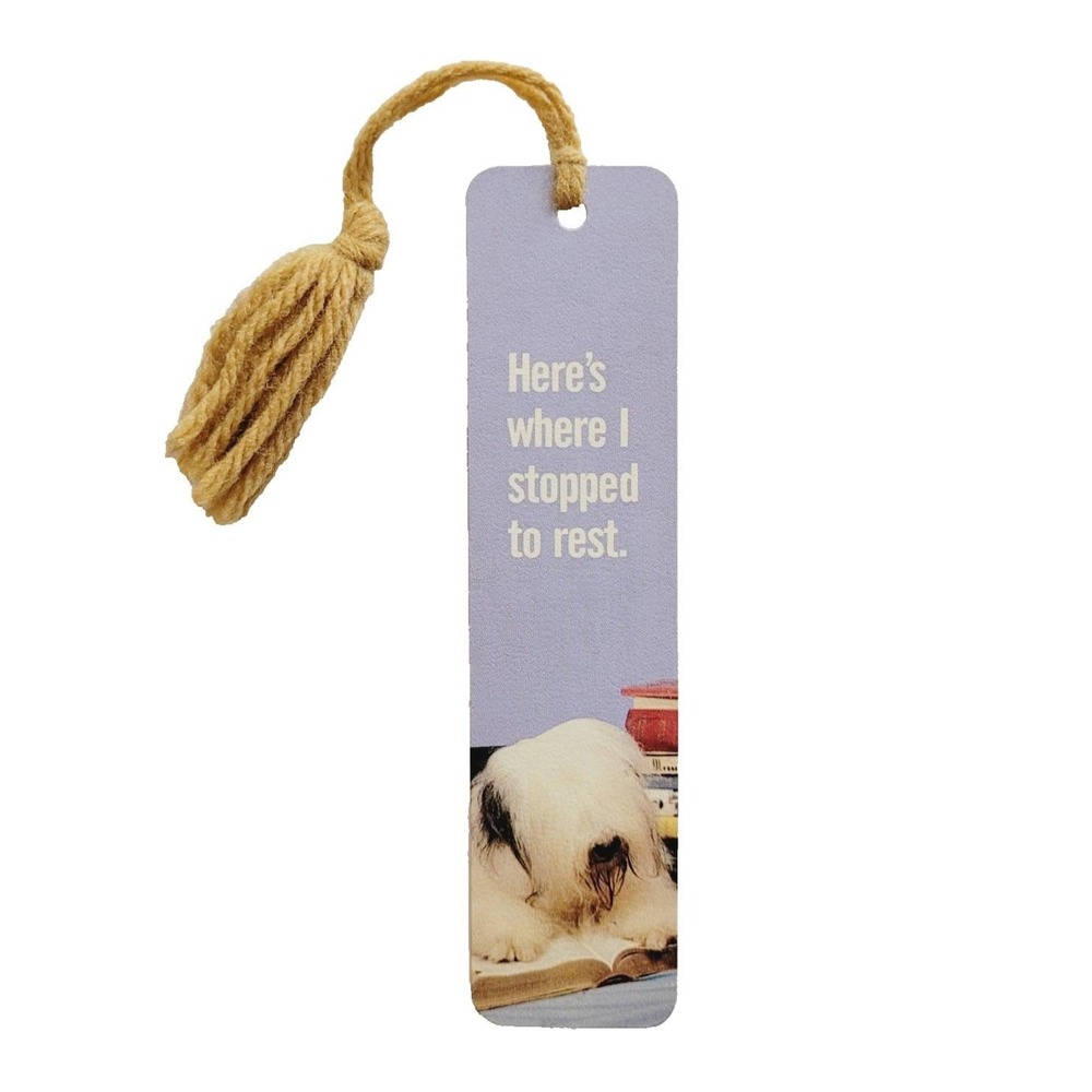 Vintage 70s sheepdog Sheep Dog Bookmark rest Tassel 1978 Antioch Bookplate H-216